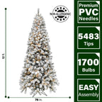 12 ft. Pre-Lit Flocked Akaskan Pine Artificial Christmas Tree with Clear LED Lighting