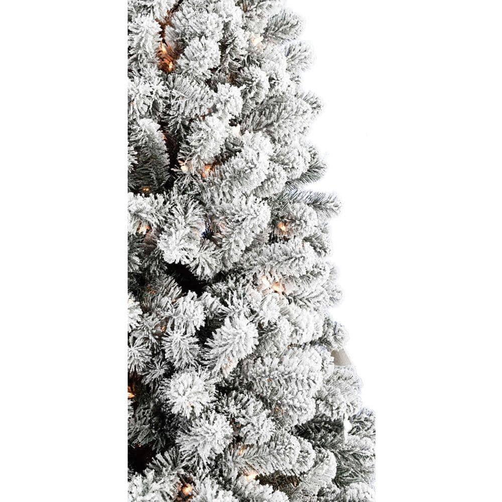 12 ft. Pre-Lit Flocked Akaskan Pine Artificial Christmas Tree with Clear LED Lighting