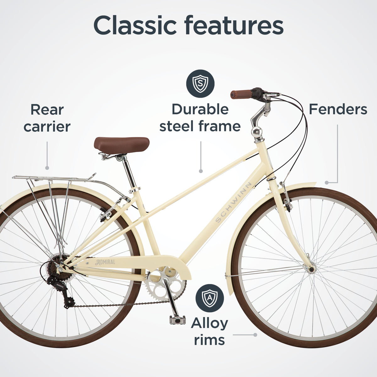 Schwinn Admiral hybrid bike, 7-speeds, 700c wheels, white