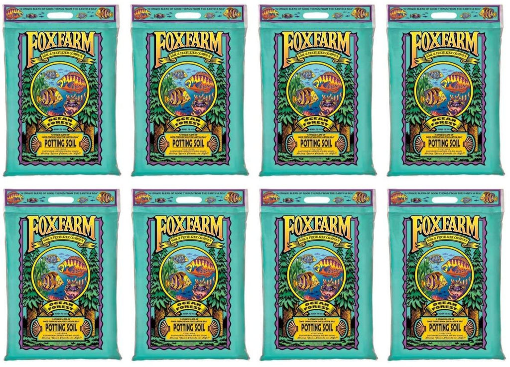 foxfarm fx14053 ocean forest plant garden ph adjusted 12 quarts potting soil blend mix for containerized plants, 11.9 pound bag (8 pack)