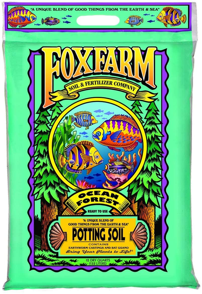 foxfarm fx14053 ocean forest plant garden ph adjusted 12 quarts potting soil blend mix for containerized plants, 11.9 pound bag (8 pack)