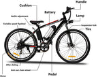 Hicient Electric Bike Electric Bicycle for Adult 26'' Electric Mountain Bike 250W Ebike 21 Speed Gear with Removable Lithium Battery and Battery Charger