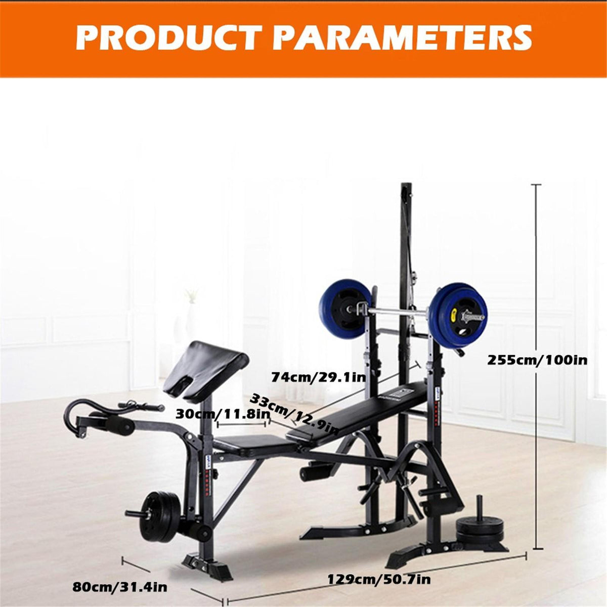 Hjcommed Adjustable Weight Bench, Foldable Workout Bench Incline Bench for Home Gym Strength Training, Adjustable Strength Training Bench with Preacher Curl, Leg Developer and Crunch Handle
