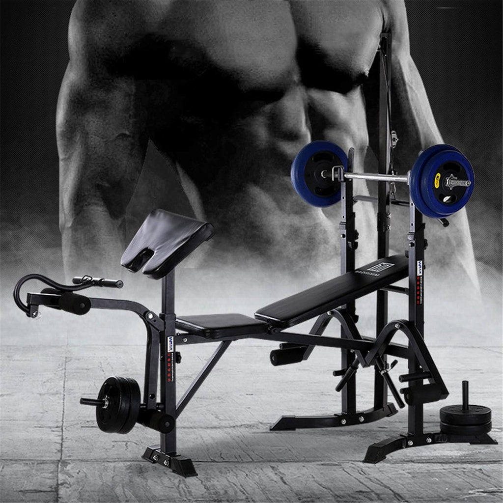 Hjcommed Adjustable Weight Bench, Foldable Workout Bench Incline Bench for Home Gym Strength Training, Adjustable Strength Training Bench with Preacher Curl, Leg Developer and Crunch Handle