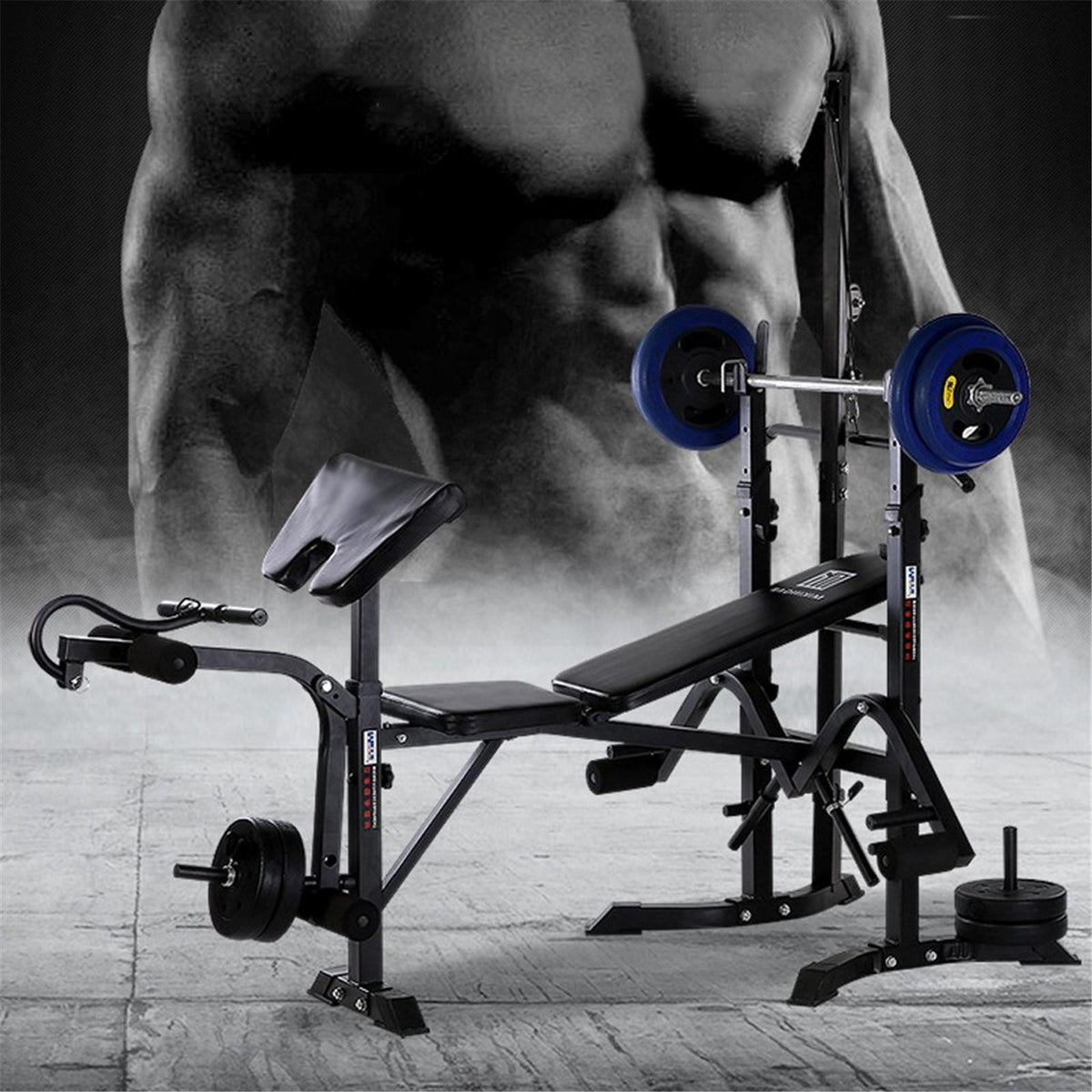 Hjcommed Adjustable Weight Bench, Foldable Workout Bench Incline Bench for Home Gym Strength Training, Adjustable Strength Training Bench with Preacher Curl, Leg Developer and Crunch Handle