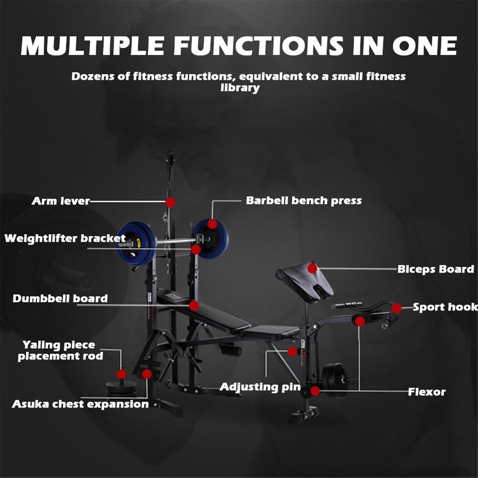 Hjcommed Adjustable Weight Bench, Foldable Workout Bench Incline Bench for Home Gym Strength Training, Adjustable Strength Training Bench with Preacher Curl, Leg Developer and Crunch Handle