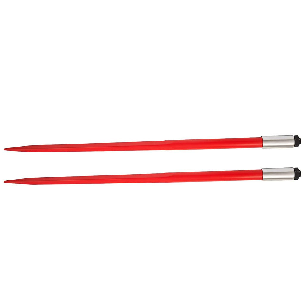 mophorn pair hay spear 49" bale spear 3000 lbs capacity, bale spike quick attach square hay bale spears 1 3/4", red coated bale forks, bale hay spike with hex nut &amp; sleeve for buckets tractors loaders