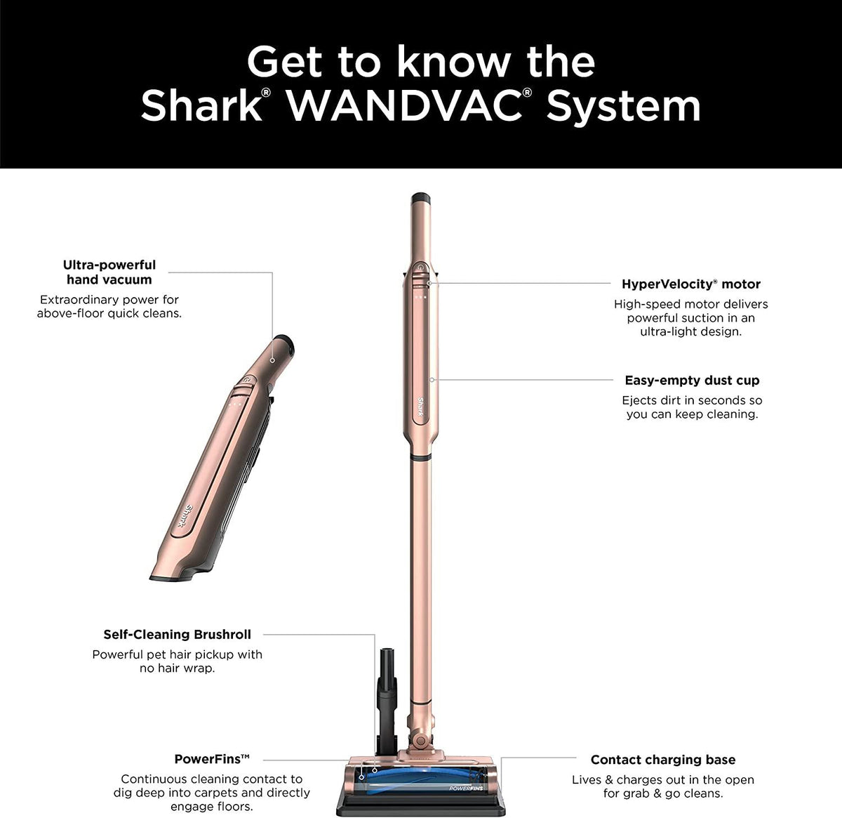 Shark WS642RG WANDVAC System Pet 3-in-1 Ultra-Lightweight Powerful Cordless Stick &amp; Handheld Vacuum Combo with Charging Dock, Duster Crevice Tool &amp; Pet Multi-Tool, Rose Gold