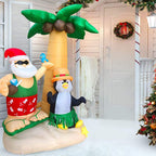 ADSVMEL 2.1M Inflatable Decorations Father Christmas Christmas Penguin Coconut Tree Sand Beach with Ground Fork Transformer Rope  Air Blown Garden Decoration Indoor Outdoor