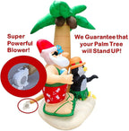 ADSVMEL 2.1M Inflatable Decorations Father Christmas Christmas Penguin Coconut Tree Sand Beach with Ground Fork Transformer Rope  Air Blown Garden Decoration Indoor Outdoor