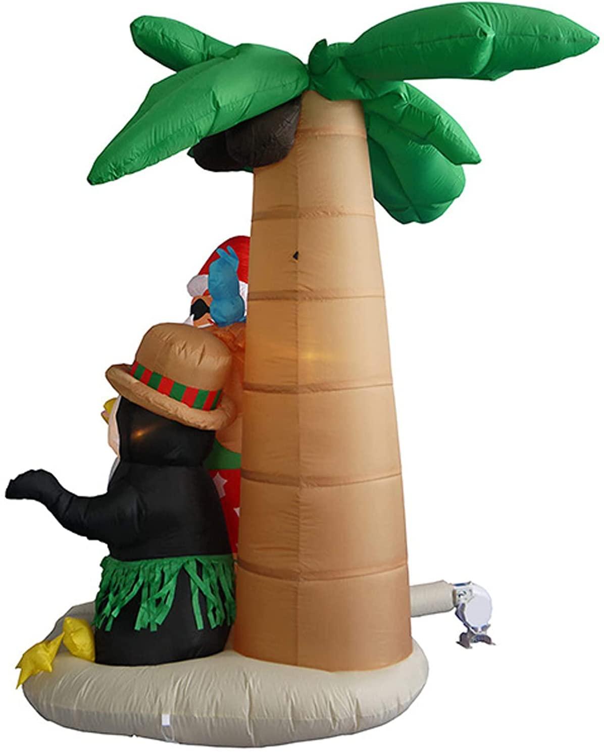 ADSVMEL 2.1M Inflatable Decorations Father Christmas Christmas Penguin Coconut Tree Sand Beach with Ground Fork Transformer Rope  Air Blown Garden Decoration Indoor Outdoor