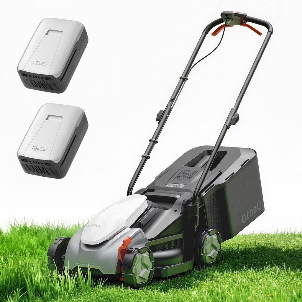 Cordless Lawn Mower 14 Inch, Brushless Battery Powered Push Mower with 2x5Ah Batteries, 5-Position Height Adjustment, 9-Gallon Bag, Lightweight Grass Cutter for Garden Yard Farm