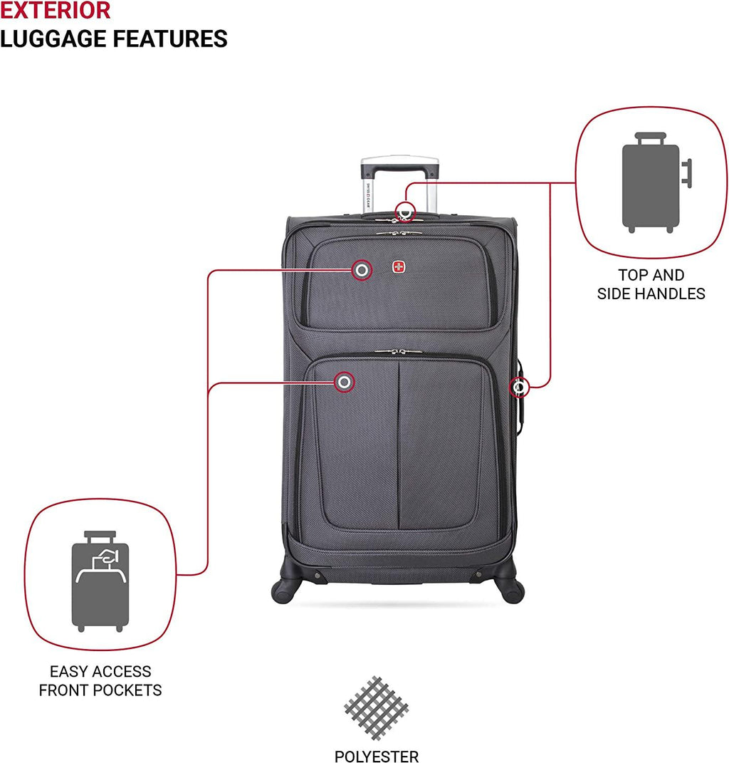 Sion Softside Luggage with Spinner Wheels, Dark Grey, 3-Piece Set (21/25/27)
