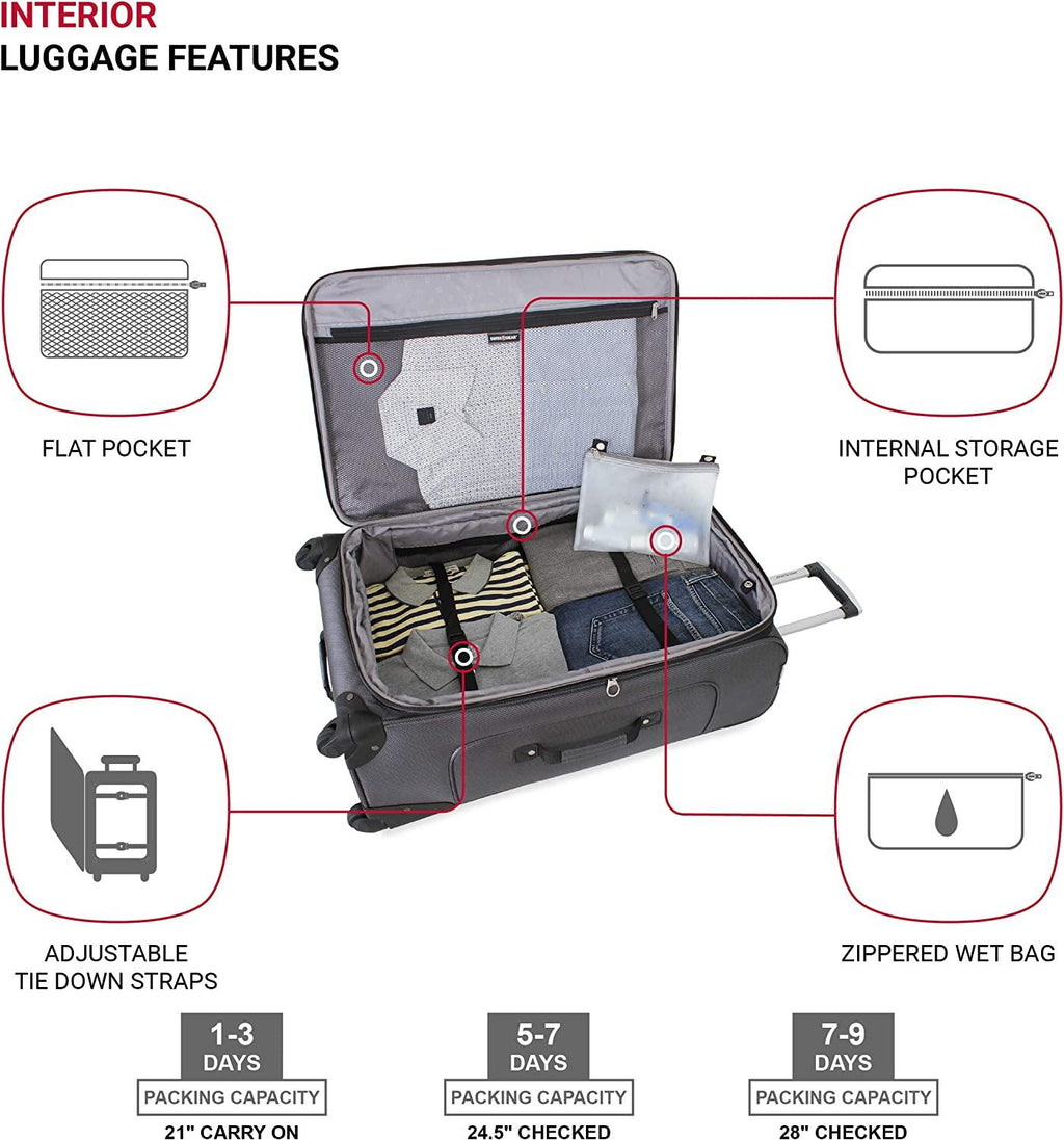 Sion Softside Luggage with Spinner Wheels, Dark Grey, 3-Piece Set (21/25/27)