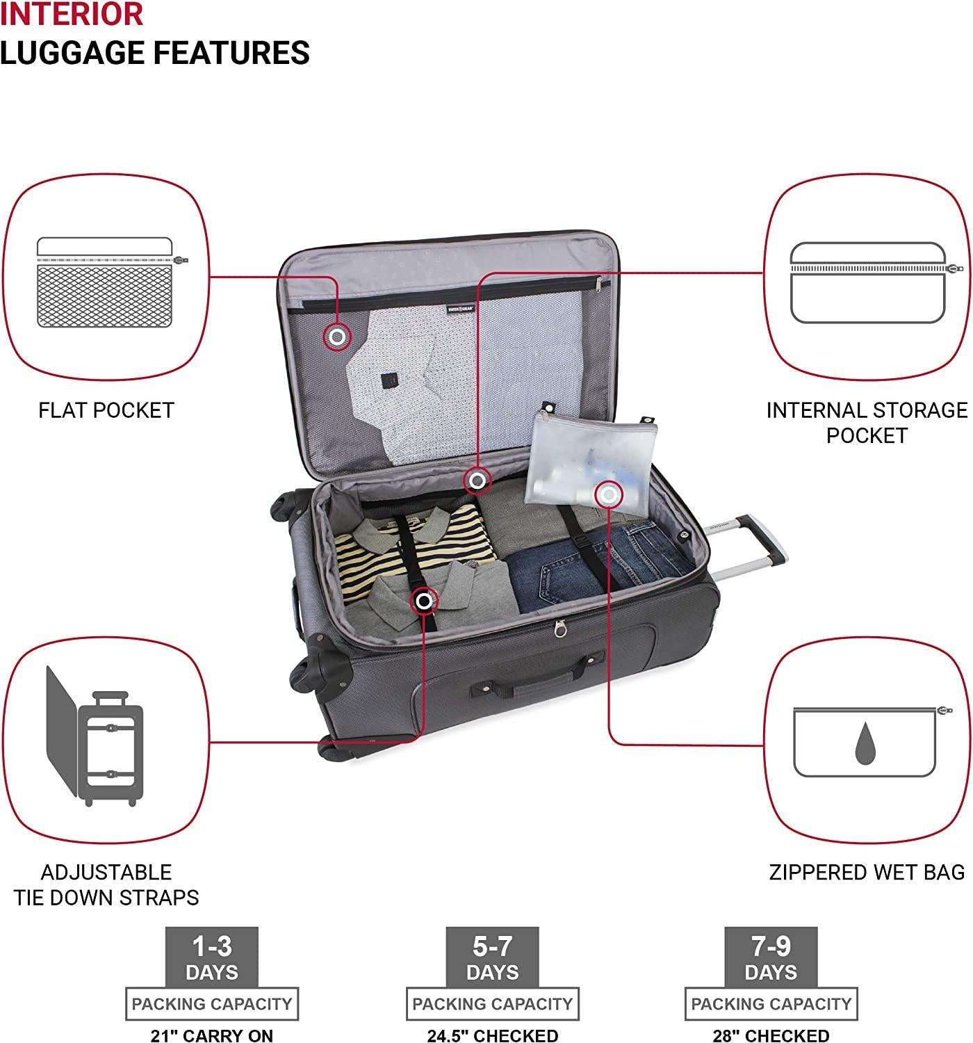 Sion Softside Luggage with Spinner Wheels, Dark Grey, 3-Piece Set (21/25/27)