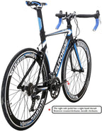 Eurobike Road Bike HYXC7000 Aluminum 54cm Frame 14 Speed Road Bicycle Blue