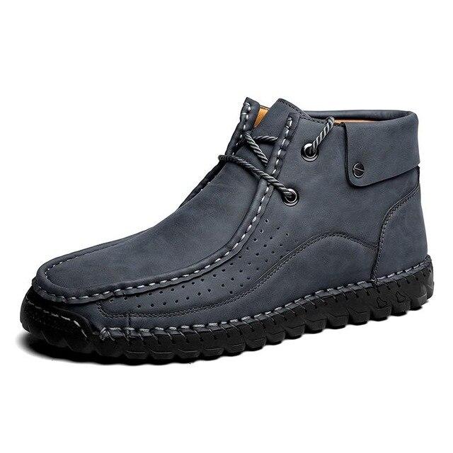 Men Hand Stitching Microfiber Genuine Leather Boots