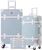 Luggage Set 3 Piece Trolley Suitcase with TSA Lock for Women (Embossed Blue, 26in 20in 12in)
