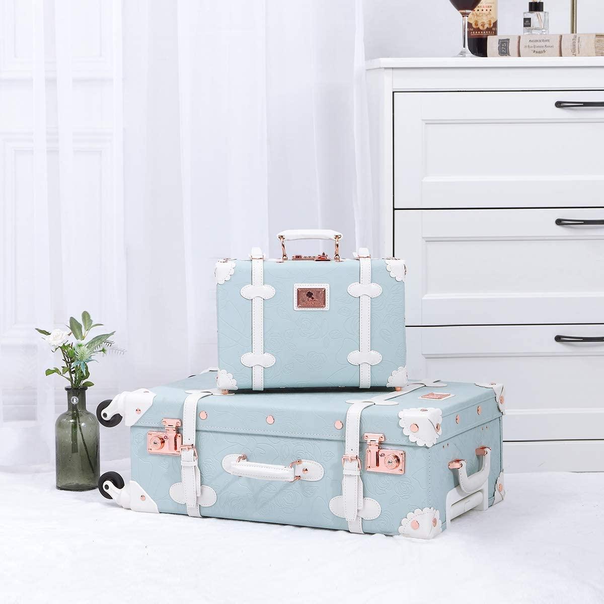 Luggage Set 3 Piece Trolley Suitcase with TSA Lock for Women (Embossed Blue, 26in 20in 12in)