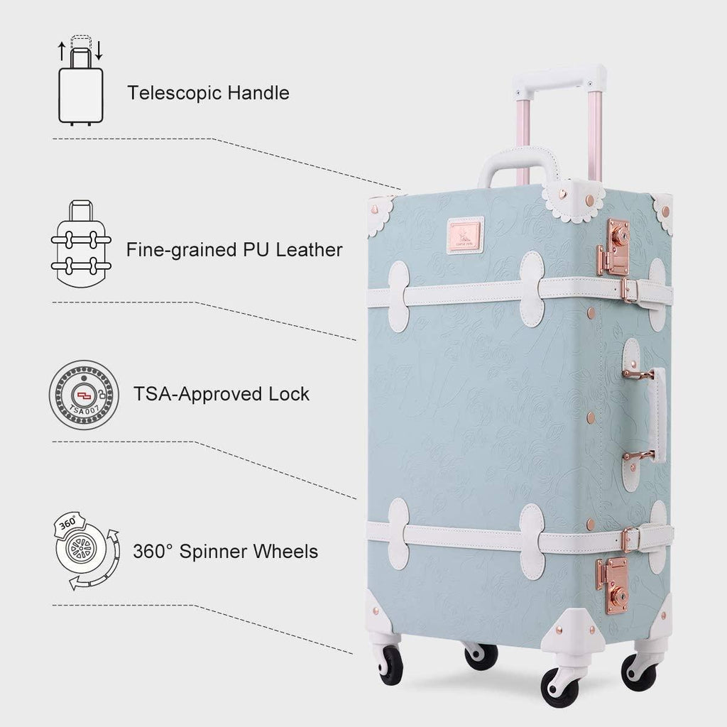 Luggage Set 3 Piece Trolley Suitcase with TSA Lock for Women (Embossed Blue, 26in 20in 12in)