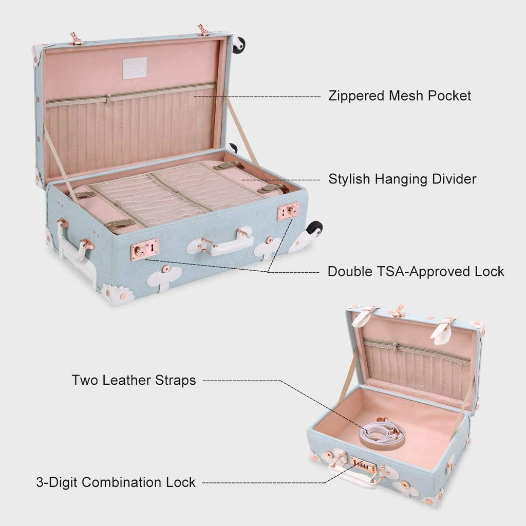 Luggage Set 3 Piece Trolley Suitcase with TSA Lock for Women (Embossed Blue, 26in 20in 12in)