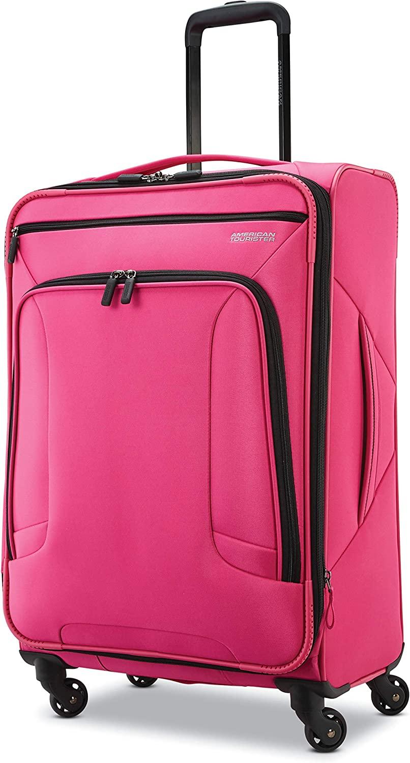 4 Kix Expandable Softside Luggage with Spinner Wheels, Pink, Checked-Medium 25-Inch