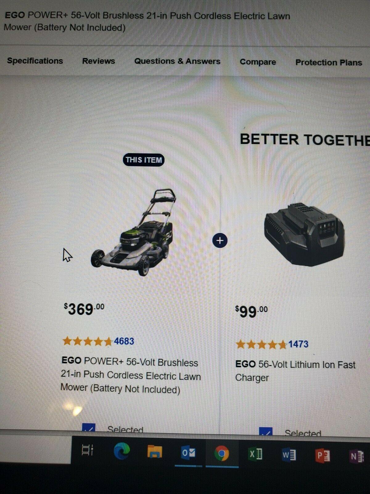 ego lawn mower LM2100 mower with 56 volt battery + fast charger  - used 3 times!