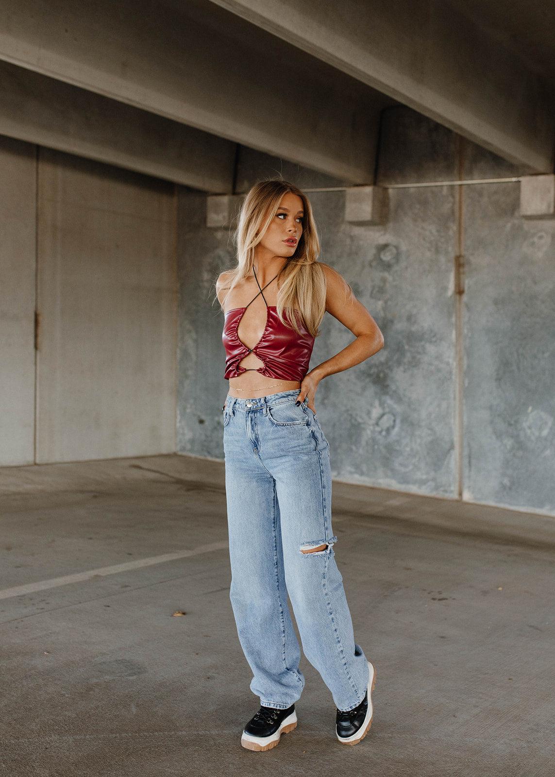 leather tie top