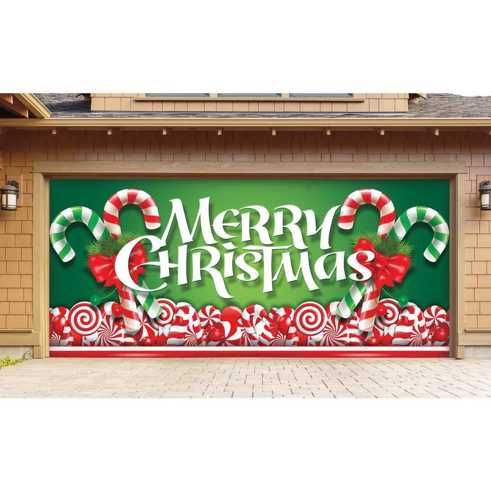 7 ft. x 16 ft. Christmas Candy Christmas Garage Door Decor Mural for Double Car Garage