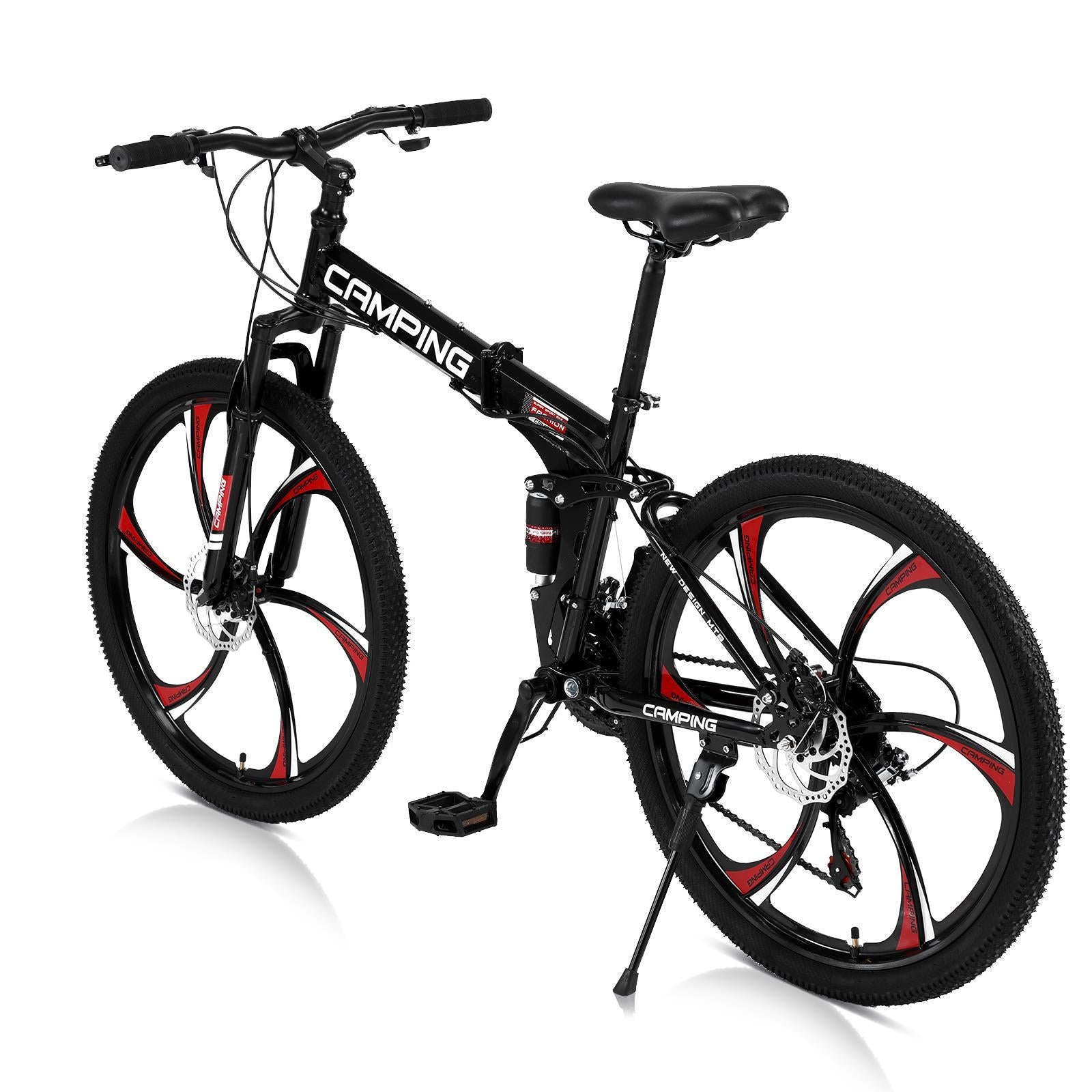 Campingsurvivals Folding Mountain Bike, with 21-Speed &amp; 26" Wheels, Black