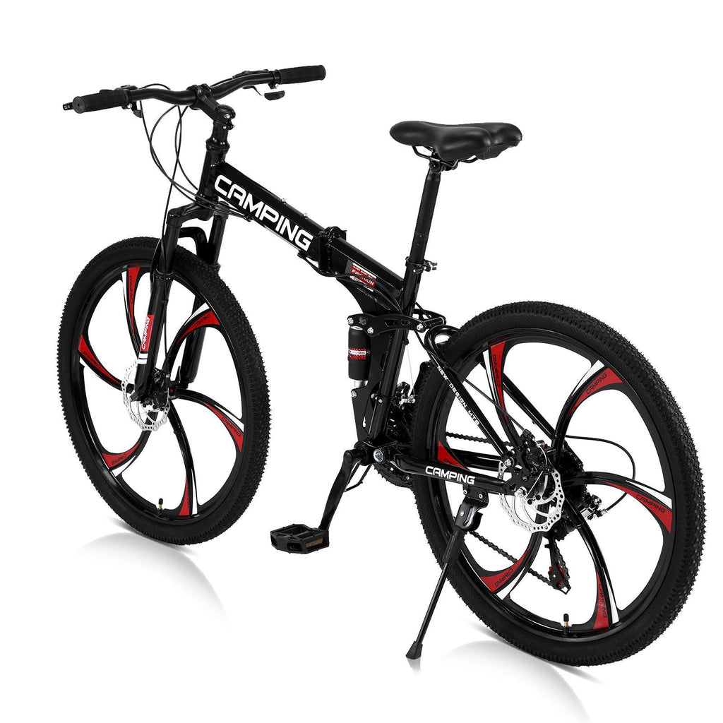 Campingsurvivals Folding Mountain Bike, 21 Speed Steel Adult Bicycle, with 26" Wheel, Black