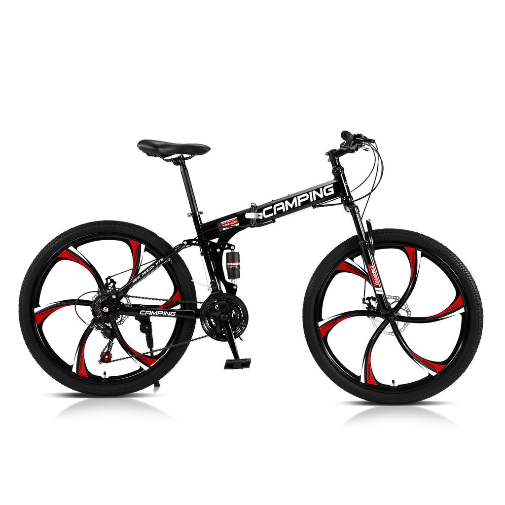 Campingsurvivals Folding Mountain Bike, 21 Speed Steel Adult Bicycle, with 26" Wheel, Black