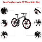 Campingsurvivals 26" Folding Mountain Bike, for Men and Women, Black