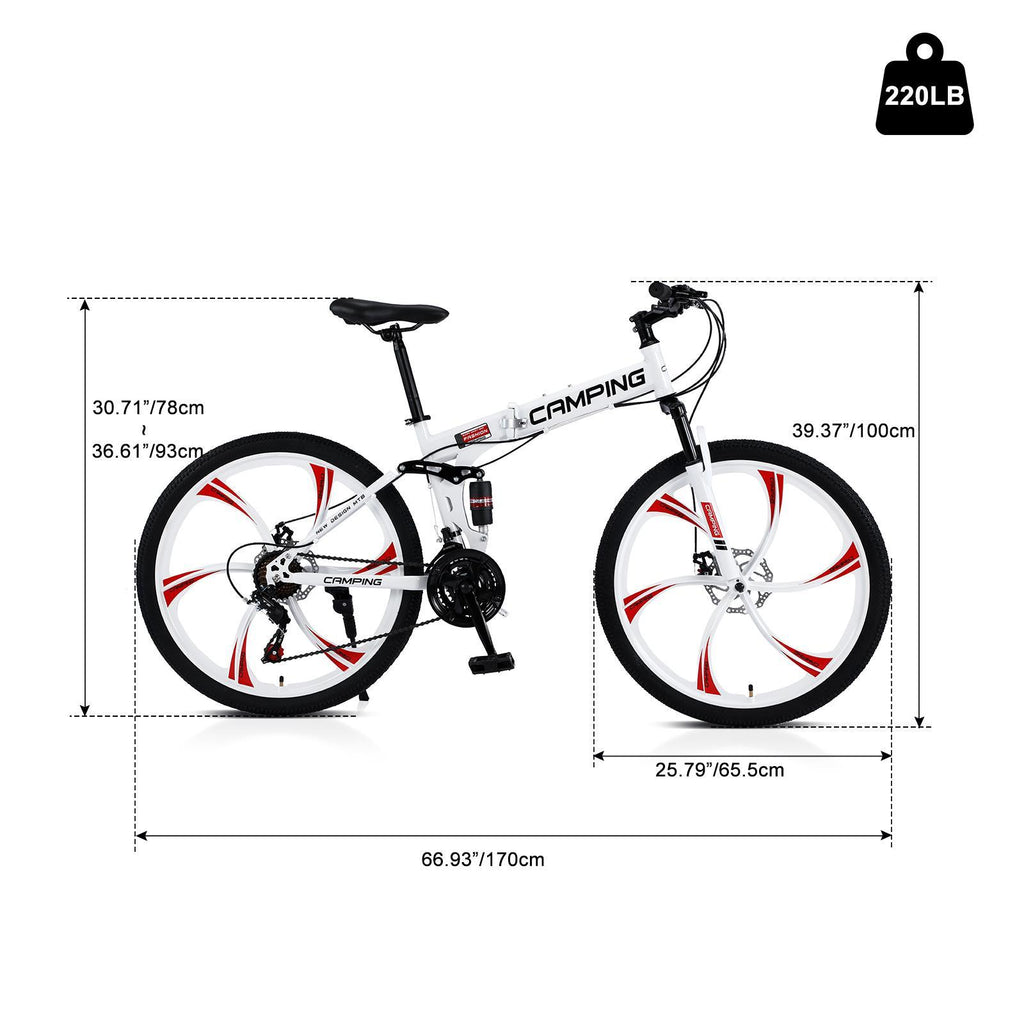 Campingsurvivals 26" Folding Mountain Bike, for Men and Women, Black