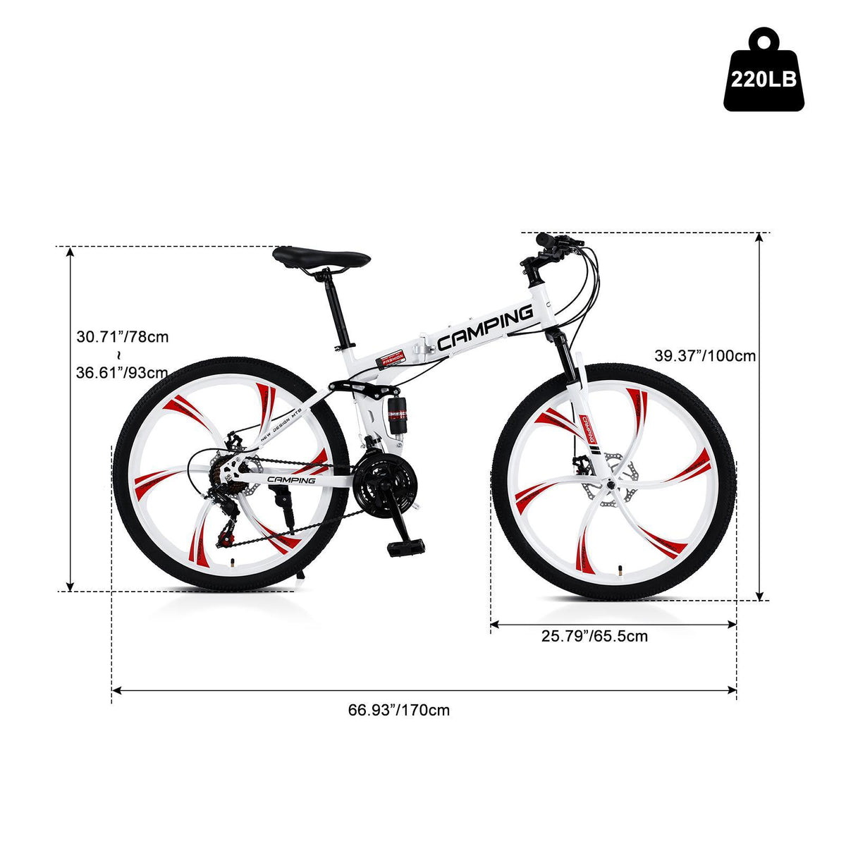 Campingsurvivals 26" Folding Mountain Bike, for Men and Women, Black