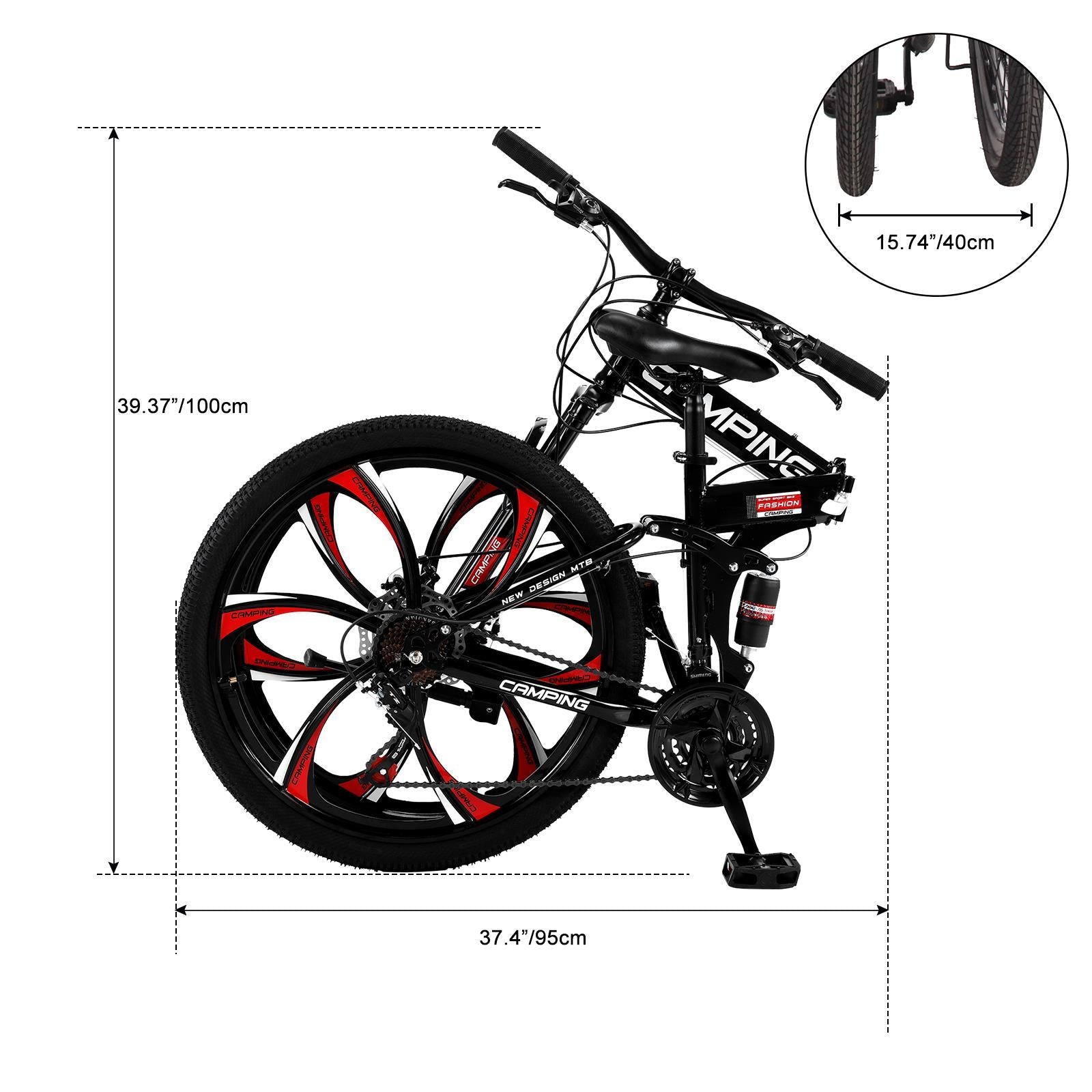 Campingsurvivals Folding Mountain Bike, 21 Speed Steel Adult Bicycle, with 26" Wheel, Black