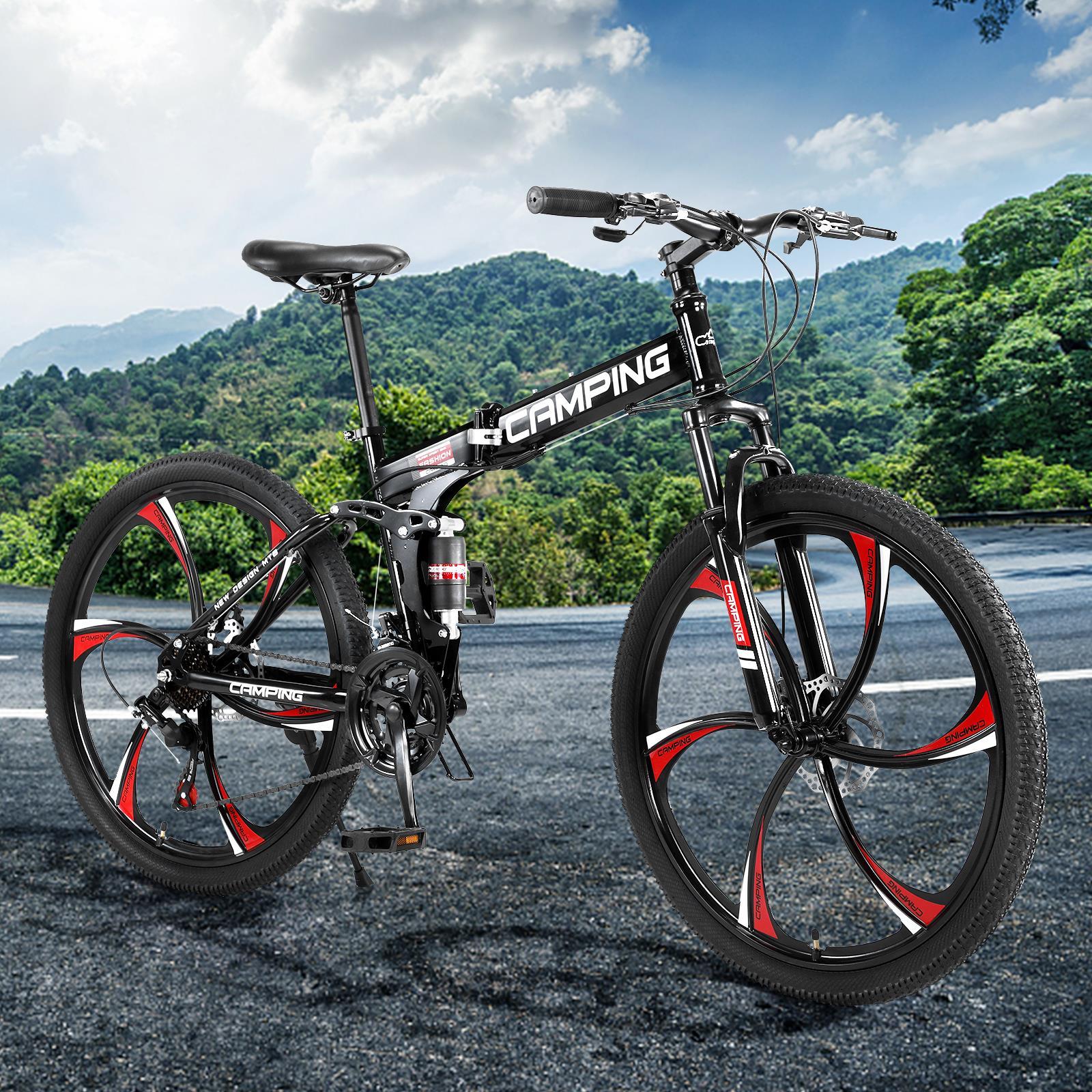 Campingsurvivals 26" Folding Mountain Bike, for Men and Women, Black