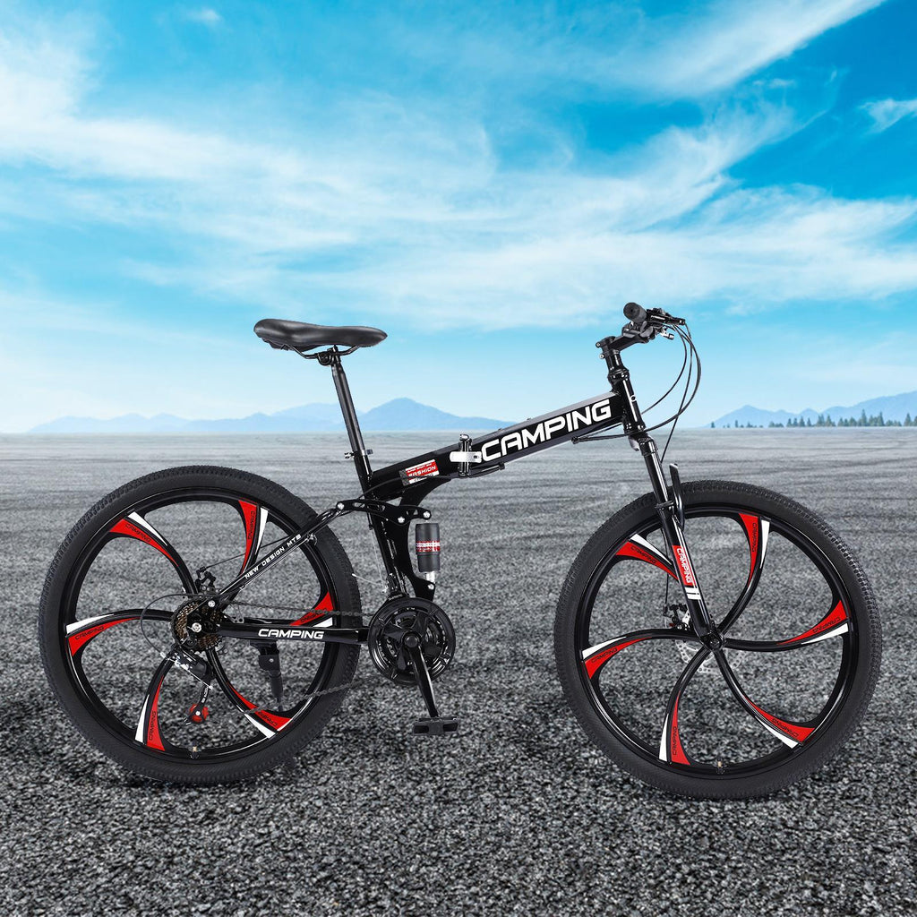 Campingsurvivals 26" Folding Mountain Bike, for Men and Women, Black