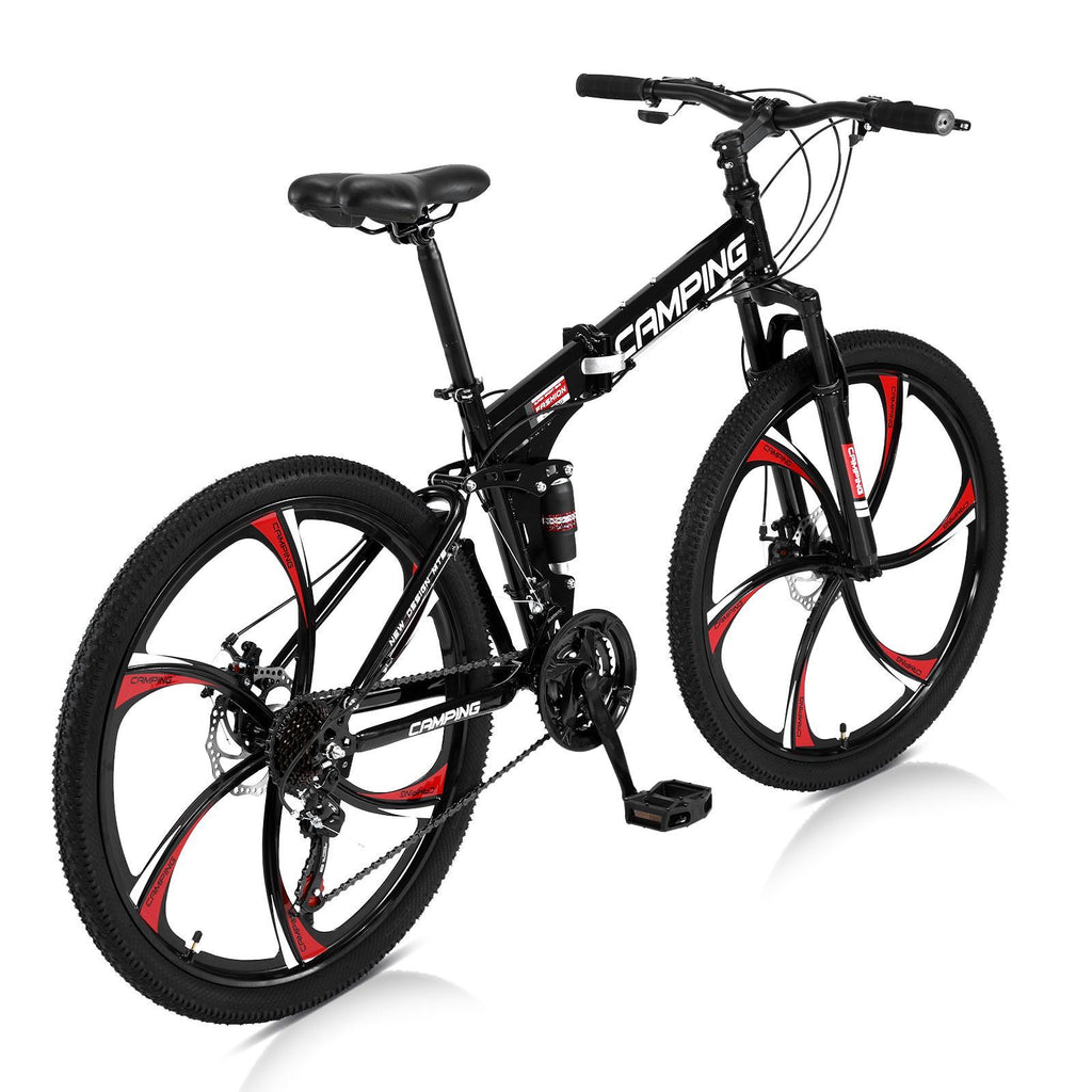 Campingsurvivals 26" Folding Mountain Bike, for Men and Women, Black