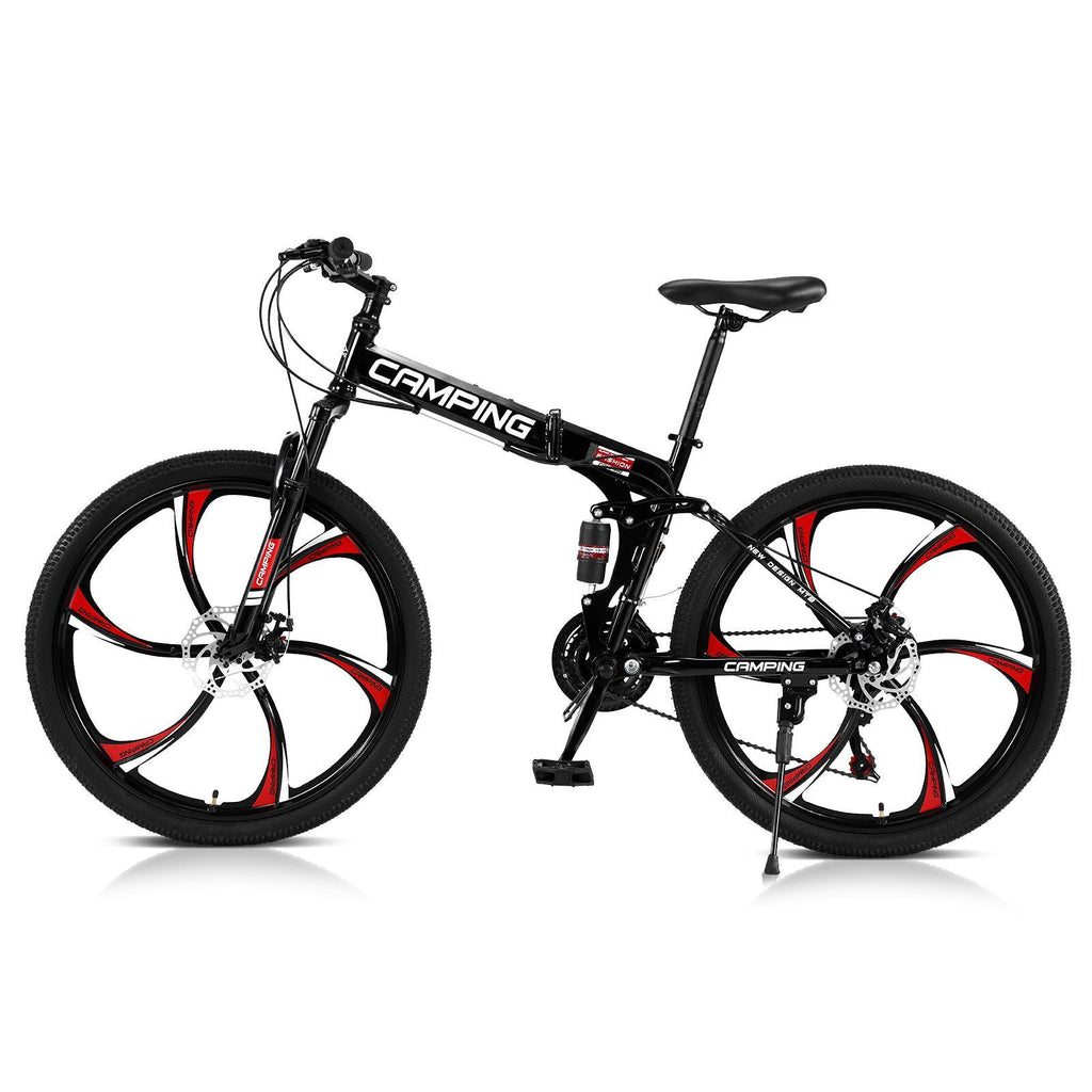 Campingsurvivals 26" Folding Mountain Bike, for Men and Women, Black