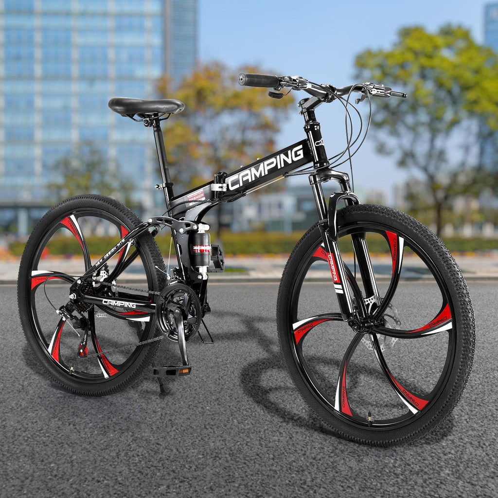 Campingsurvivals Folding Mountain Bike, 21 Speed Steel Adult Bicycle, with 26" Wheel, Black