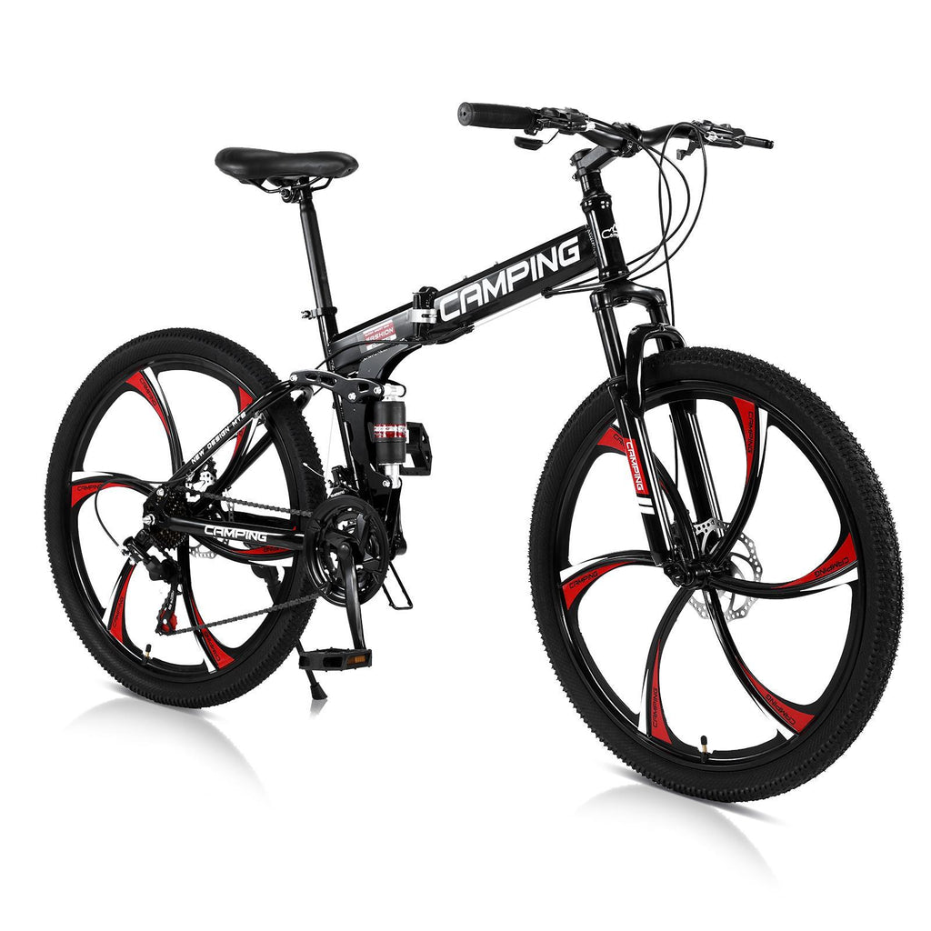 Campingsurvivals 26" Folding Mountain Bike, for Men and Women, Black