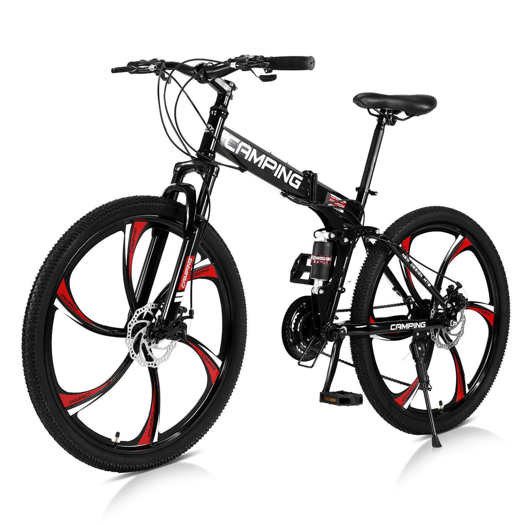 Campingsurvivals Folding Mountain Bike, 21 Speed Steel Adult Bicycle, with 26" Wheel, Black