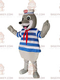 Gray Seal BIGGYMONKEYMascot Costume with Swimsuit and Sailor Hat