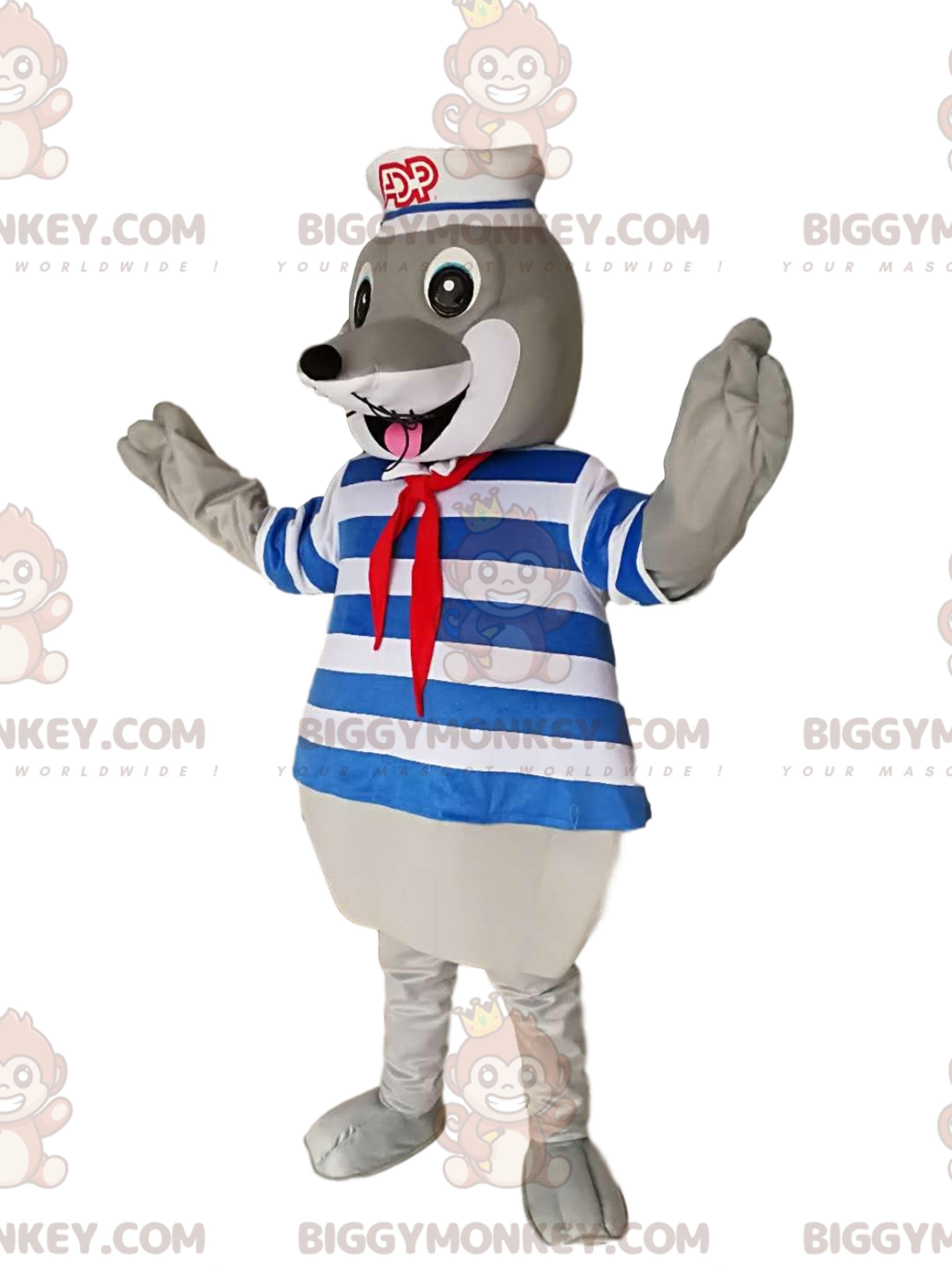 Gray Seal BIGGYMONKEYMascot Costume with Swimsuit and Sailor Hat