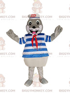 Gray Seal BIGGYMONKEYMascot Costume with Swimsuit and Sailor Hat