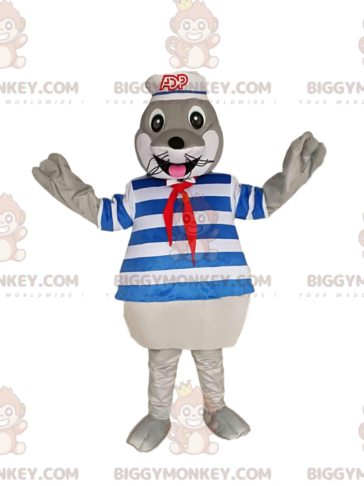 Gray Seal BIGGYMONKEYMascot Costume with Swimsuit and Sailor Hat
