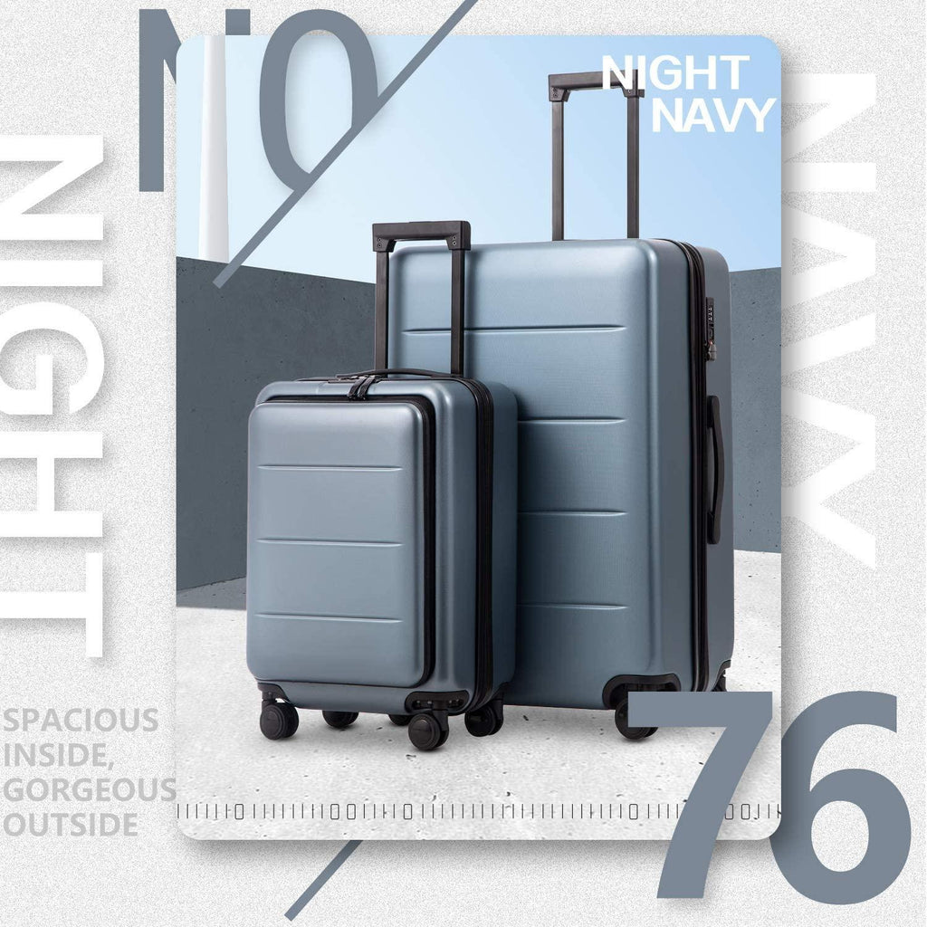 Luggage Suitcase Piece Set Carry On ABS+PC Spinner Trolley with pocket Compartmnet Weekend Bag(Night navy, 2-piece Set)