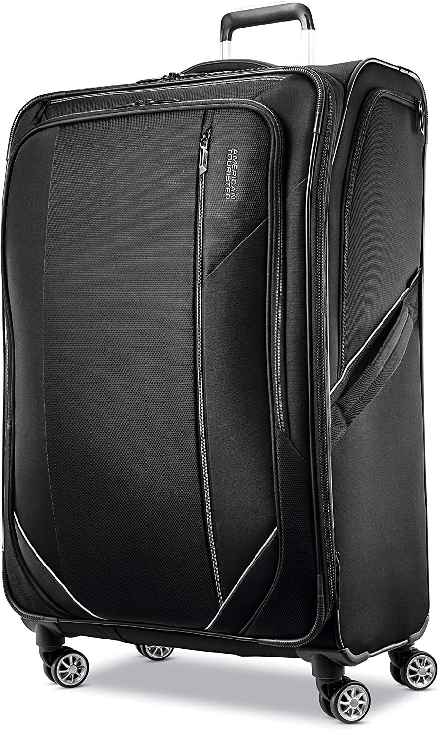 Zoom Turbo Softside Expandable Spinner Wheel Luggage, Black, Checked-Large 28-Inch
