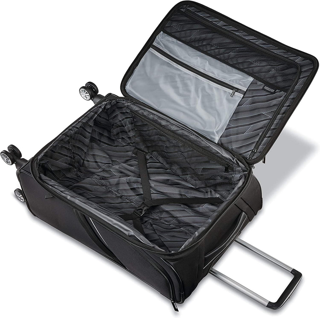 Zoom Turbo Softside Expandable Spinner Wheel Luggage, Black, Checked-Large 28-Inch
